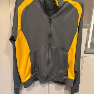 SUGOI Men's Gray and Yellow Zip front jacket ribbed hem cuff running cycling